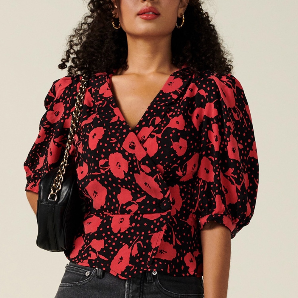 Rouje Paris Louisette Blouse Size 36 NWT Tango Noir
